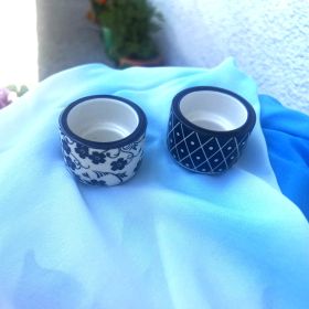 Комплект свещници, синя керамика