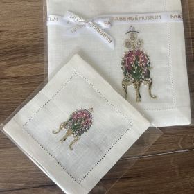 Комплект покривка и салфетка, ръчна изработка от лен, музей Фаберже