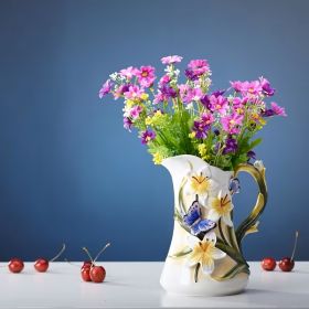 Ръчно изработена и рисувана керамична кана, Нарциси и пеперуди