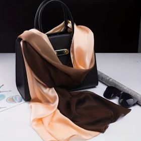 Елегантен голям шал от сатенирана естествена коприна в преливащи се цветове кафяво и екрю