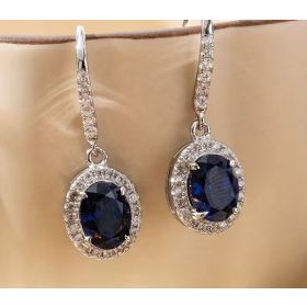 Класа -Сребърни обеци със син мойсанит и цирконии