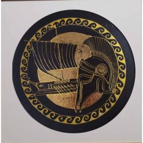 Декоративна, ръчно рисувана със златен варак, керамична чиния  "Арго корабът на Одисей"