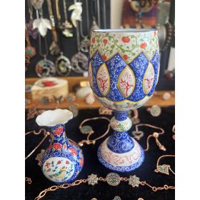 Синя магия - комплект вази от кована мед, ръчно рисувани