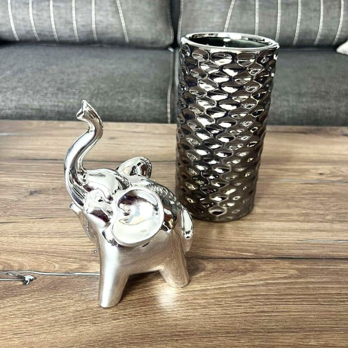 Интериорен комплект - ваза и слон, сребърна визия