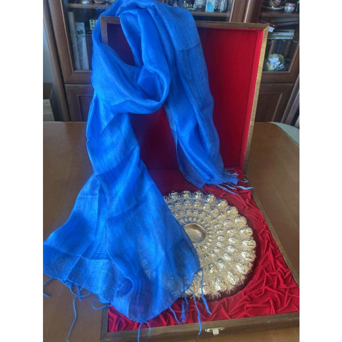 Елегантен шал от естествена коприна, кралско синьо