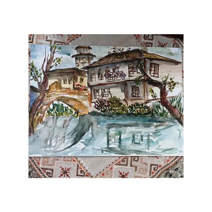 Картина акварел стари къщи