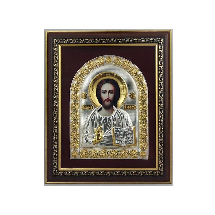 Икона на Иисус Христос, посребрена и частично позлатена