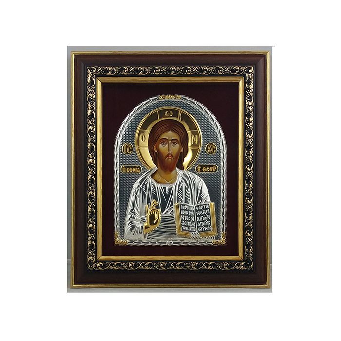 Икона на Иисус Христос, посребрена и позлатена