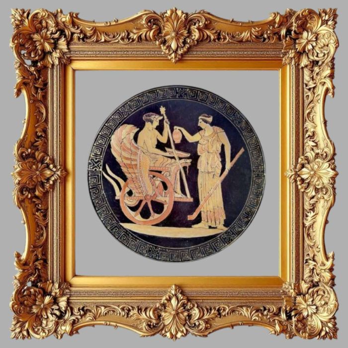 Картина, рисуван порцелан,със злато, божествената инициация на царя 