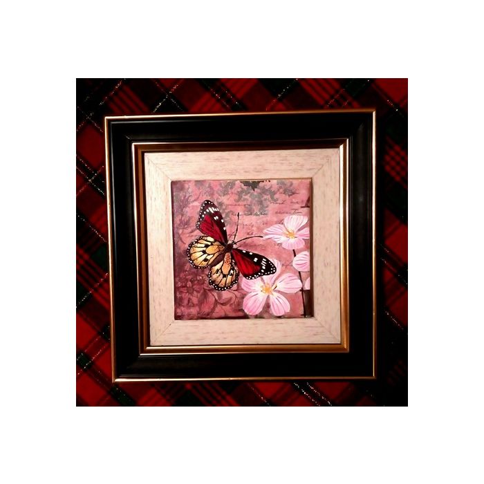 Керамична картина, пеперуда и цветя