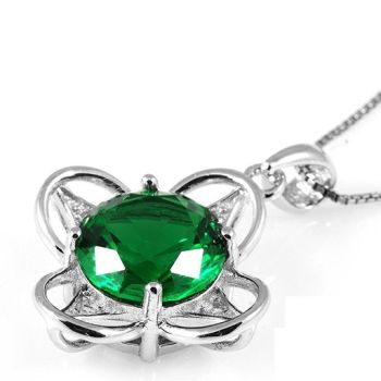 Сребърно колие на късмета, четирилистна детелина с изумруд