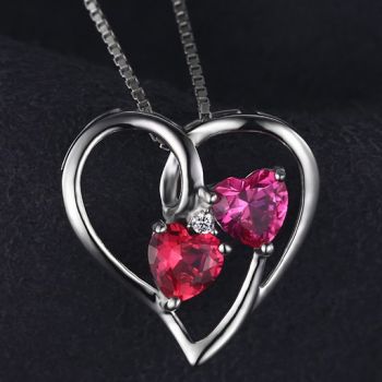 Колие, сърце с рубин и сапфир