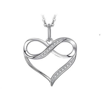 Колие във формата на сърце и знака за безкрайност от сребро, платина, циркони