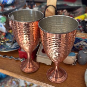 Хармония, комплект 2 бр ритуални чаши за вино, кована мед