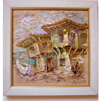 Картина, живопис с акрилни пасти и бои с рамка, Созопол