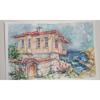 Акварел - Стара къща на брега на морето