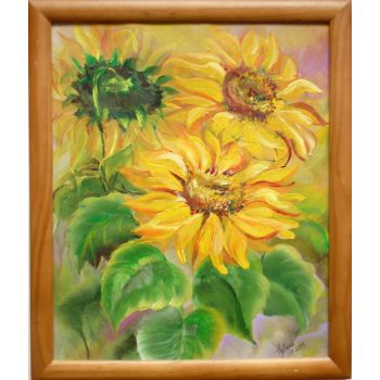 Картина с рамка, Слънчогледи - акрилна живопис