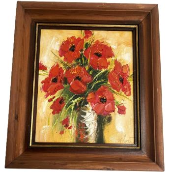 Макове, маслена авторска картина с рамка