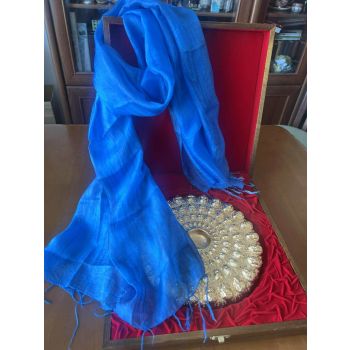 Шал от естествена коприна Кралско синьо