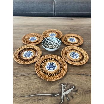 Комплект рисувани керамични поставки за чаши, Цветето на живота