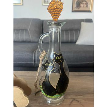 Габровски котки- Бутилка за ракия, ръчно рисувана