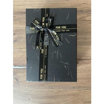 Луксозна картонена кутия за подарък с панделка, For you, черно и златно