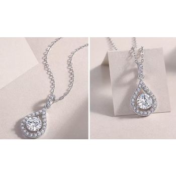 Сребърно колие с мойсанит, Капка елегантност