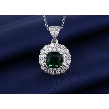 Сребърно колие с изумруд и циркони, Кралица