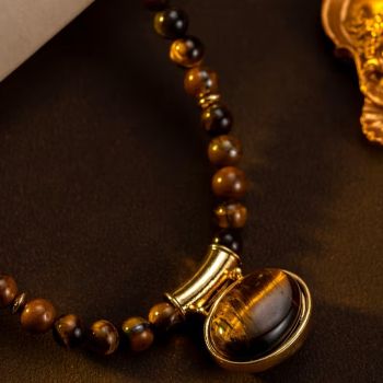 Колие от естествен ахат, тигрово око