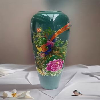 Птица на щастието, ръчно рисувана порцеланова ваза