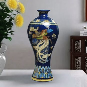 Златен феникс - ръчно рисувана ваза, китайски порцелан