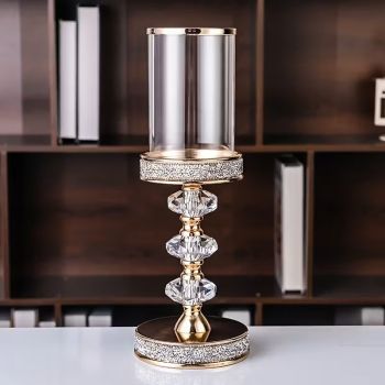 Царствена елегантност, свещник с 3 кристални топки и позлата