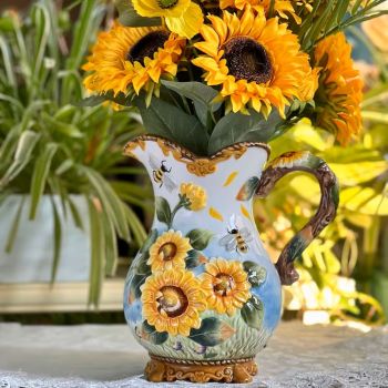 Ръчно изработена и рисувана керамична кана, Слънчогледи