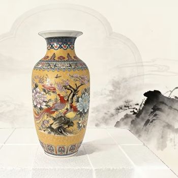 Ръчно рисувана порцеланова ваза, Златна пролет