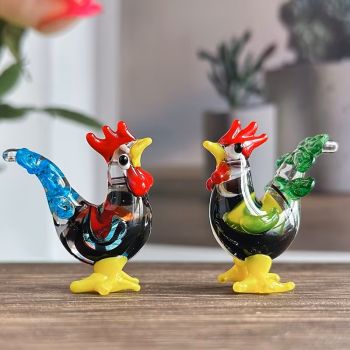 Комплект Великденски петел и кокошка от цветно стъкло тип Мурано
