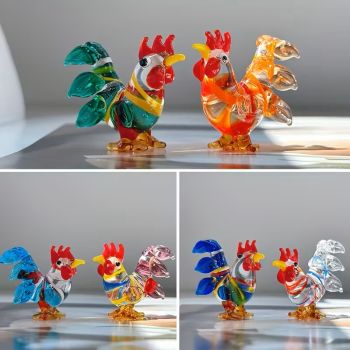 Комплект  петел и кокошка от цветно стъкло тип Мурано