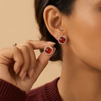 Топлина, позлатени обеци от сребро с естествен ахат и висококачествен цирконий