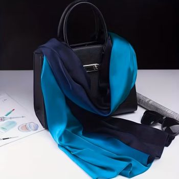 Голям шал от сатенирана естествена коприна, Тюркоазена магия