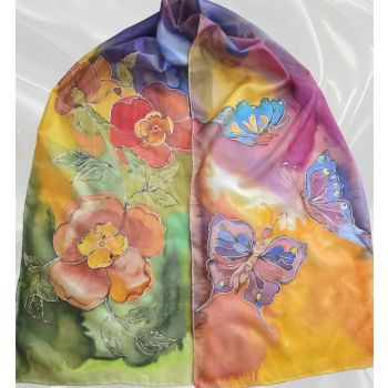 Рисуван шал- цветя и пеперуди