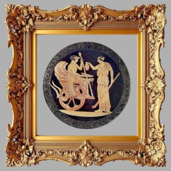 Картина, рисуван порцелан,със злато, божествената инициация на царя