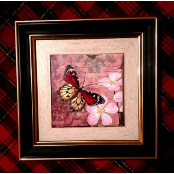 Картина, рисувана керамика "Пеперуда и цветя"