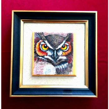 Картина, рисувана керамика "Бухалът, всезнайко"