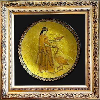 Картина, рисувана керамика със златен варак "Богове - Леда и лебеда"