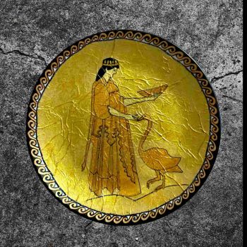 Ръчно рисувана керамична чиния "Богове - Леда и лебеда"